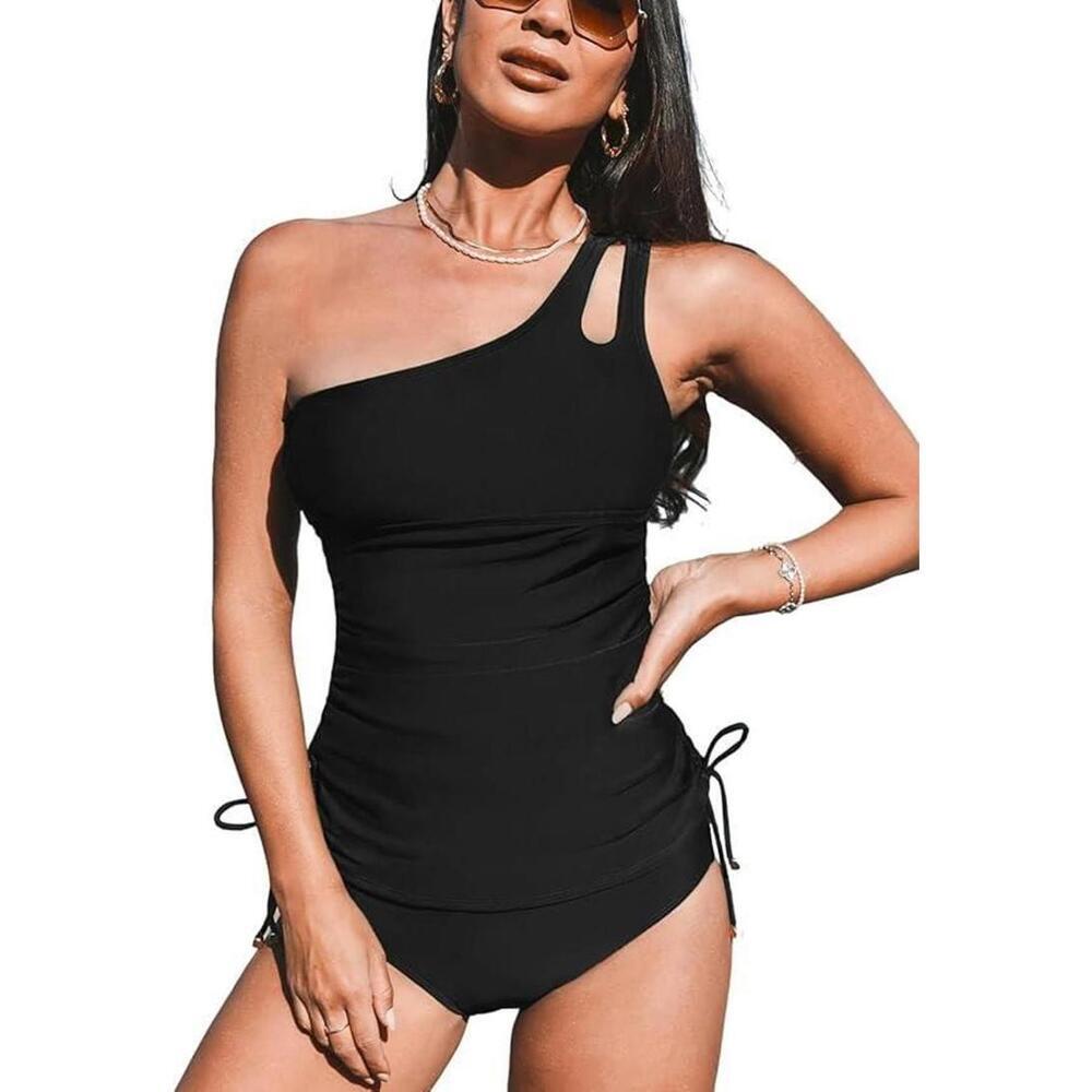 NWT Cupshe Two Piece Tankini Tummy Control One Shoulder Top - Size‎ Small